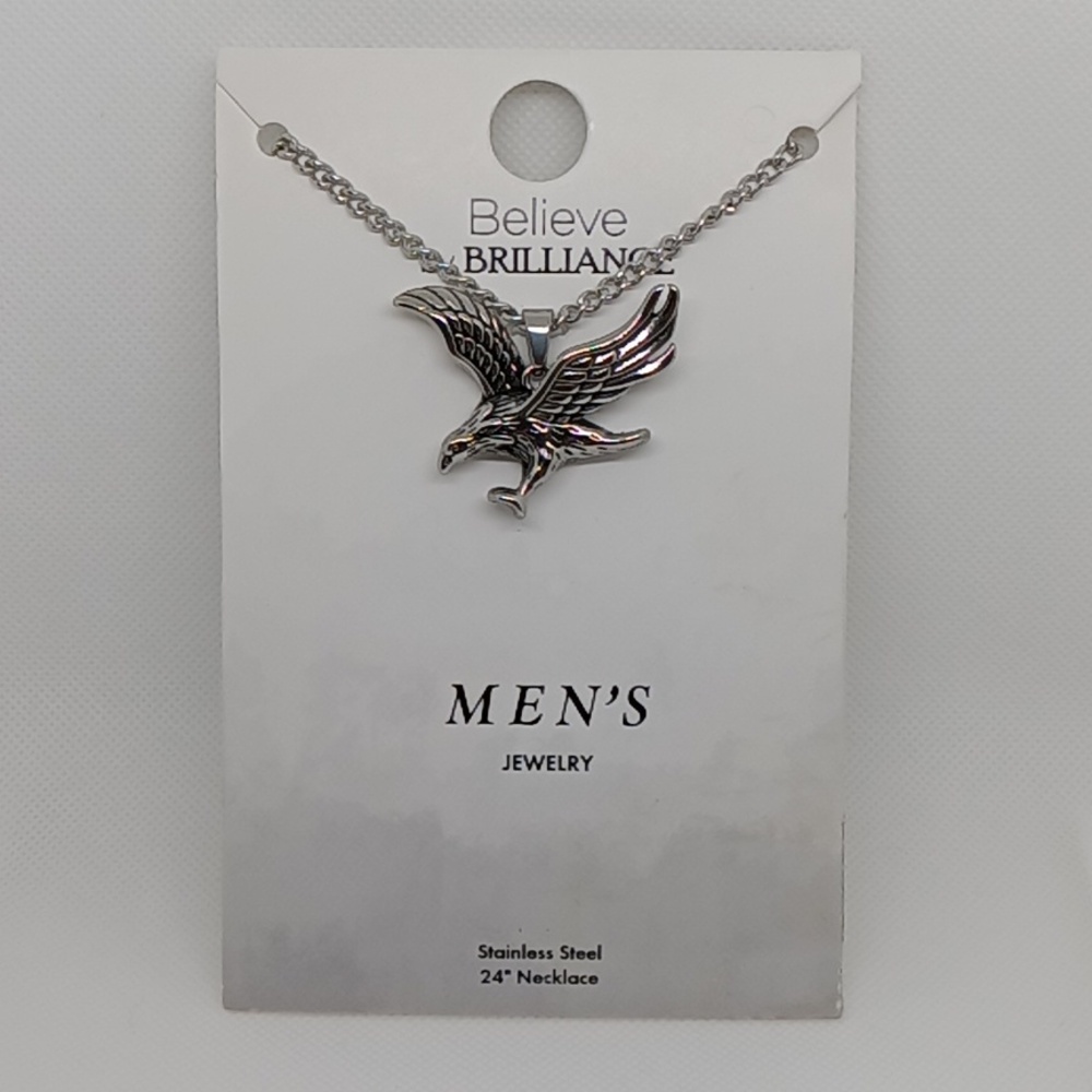NWT Believe by Brilliance Men's 24" Stainless Steel Hunting Eagle Pendant Chain